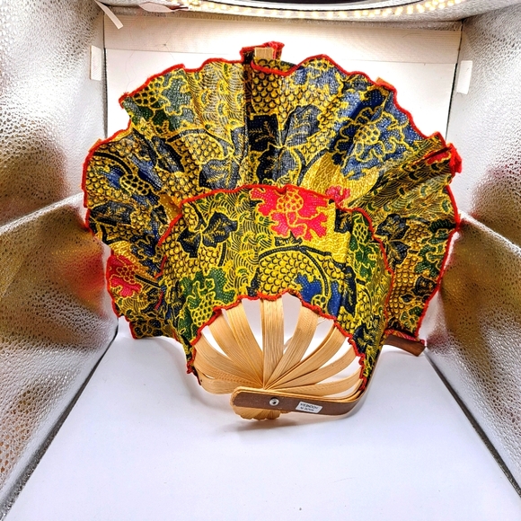 Batik Indonesian Bamboo Sun Foldable Travel Sun Fan Hat Gardening - Picture 1 of 6